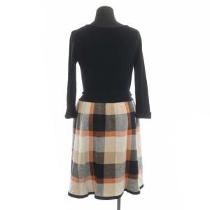 BLUE LABEL CRESTBRIDGE ニット切替チェックワンピース 八分袖 ひざ丈 フレア リボンベルト付き 38 マルチカラー