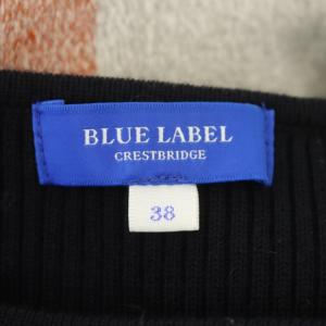 BLUE LABEL CRESTBRIDGE ニット切替チェックワンピース 八分袖 ひざ丈 フレア リボンベルト付き 38 マルチカラー