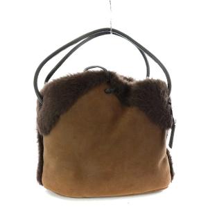 POTIOR トートバッグ ハンドバッグ ファー スウェード ブラウン