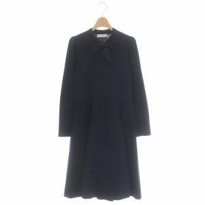 ニットボウタイワンピース ひざ丈 リボン 36 ネイビー