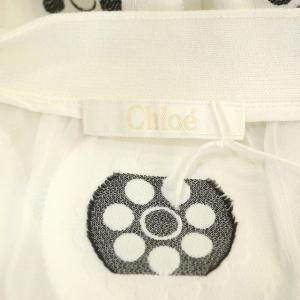 Chloe 刺繍切り替え半袖ニット×カーディガン アンサンブル カットソー 長袖 XS 白 オフホワイト