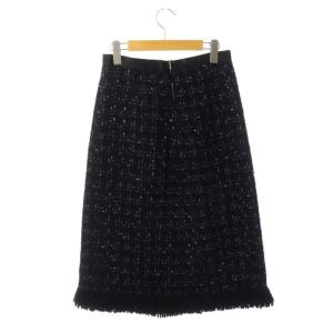 Drawer ツイードフリンジスカート Aライン ミモレ丈 ロング 36 ダークネイビー  ネイビー