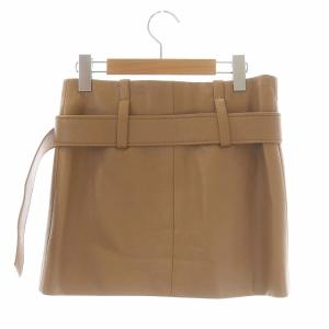 PRADA ミニスカート ラップ 台形 レザー フリル ラムレザー 36 キャメル