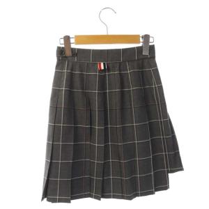 THOM BROWNE チェック柄 プリーツ ミニスカート アシンメトリー 36 グレー