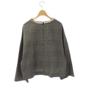 Grace Class ブラウス カットソー 長袖 プルオーバー  パール ハウンドトゥース柄 グレンチェック 36 黒
