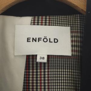 ENFOLD アシンメトリージャケット パッチワーク ストライプ チェック  38 グレー
