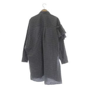 ENFOLD 20SS ギンガムチェックフリルカットアウトロングシャツ 38 ブラック