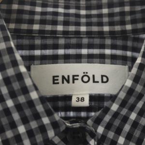 ENFOLD 20SS ギンガムチェックフリルカットアウトロングシャツ 38 ブラック