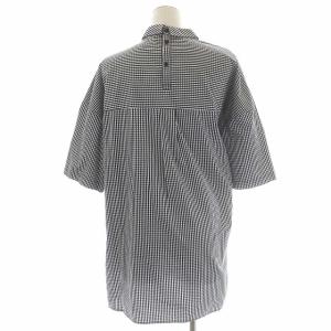 ENFOLD 20SS フロントリボンブラウス ギンガムチェック シャツ チュニック 七分袖 38 ブラック