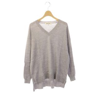 Vネックニット カットソー プルオーバー 長袖 ウール 38 グレー