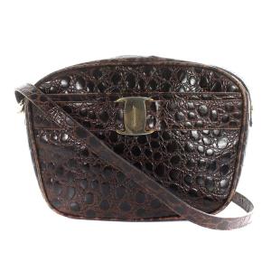 ヴィンテージ ヴァラ ショルダーバッグ クロコ型押し レザー ブラウン