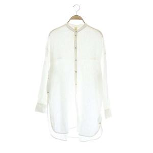 20SS サイドボタン チュニックシャツ リネン バンドカラー シアー 38 ホワイト