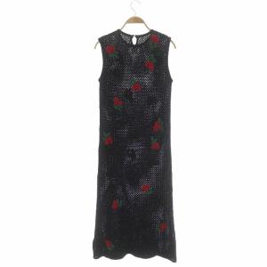 GRACE CONTINENTAL 21AW ニットワンピース ノースリーブ ロング アップリケフラワー クルーネック 36 黒 ブラック