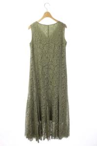 Diagram 21SS レースワンピース ノースリーブ フレア ロング Vネック 36 カーキ