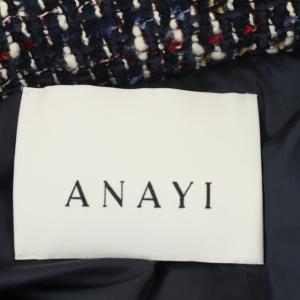 ANAYI ダウンコート アウター ツイード ジップアップ ロング ビッグカラー 38 マルチカラー