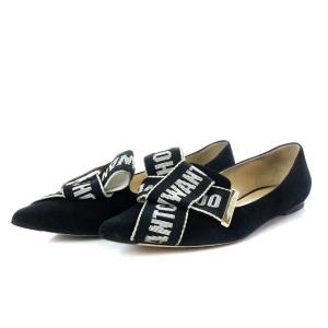 GLEAM FLAT パンプス テープリボン スエード 38 黒