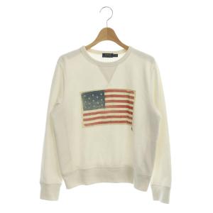 コットン国旗柄トレーナー スウェット 長袖 裏起毛 M オフホワイト