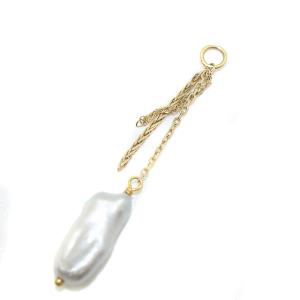 agete K10ピアスチャーム 淡水パール 両耳用 グレー イエローゴールド