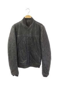 DIESEL ラムレザーシングルライダースジャケット リバーシブル ジップアップ 羊革 S グレー