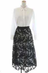 21SS LACE LAYERED SHIRT DRESS ドレス レースレイヤードシャツ 白 黒