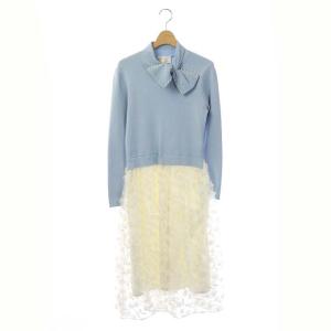 21SS フラワーチュールニットワンピース パール装飾 ドッキング 1 ホワイト