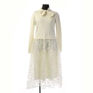 21SS フラワーチュールニットワンピース パール装飾 ドッキング 1 ホワイト