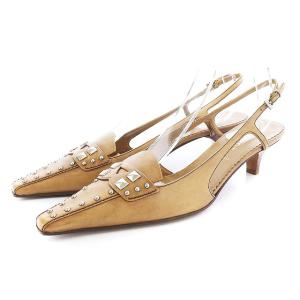 ミュール スタッズ スクエアトゥ レザー ヒール ストラップ 25cm ブラウン