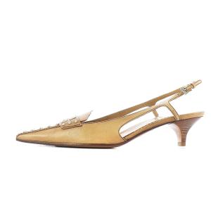 PRADA ミュール スタッズ スクエアトゥ レザー ヒール ストラップ 25cm ブラウン