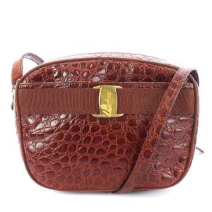 ショルダーバッグ クロコダイル型押し ヴァラリボン ボルドー