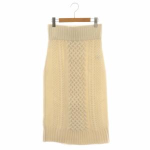 ウールカシミヤケーブルニットスカート タイト ロング ハイウエスト カシミヤ混 アイボリー