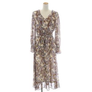 GARDEN CHIFFON ドレスワンピース ロング 長袖 ギャザー アイボリー ブラウン