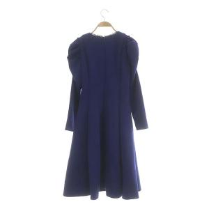 CELFORD 21AW レース切替ポンチワンピース 長袖 クルーネック ひざ丈 フレア 36 ブルー