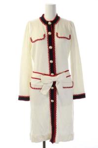 21AW カーディガン ニット パイピング ロング 長袖 F ホワイト ブラック レッド 白 黒 赤