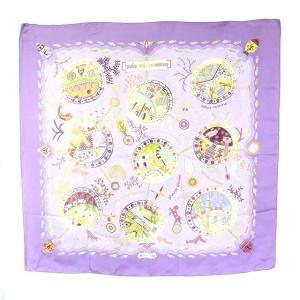 HERMES スカーフ カレ90 Escales mediterraneennes 地中海の港町 シルク 紫