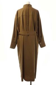 ADORE 20AW ラスターツイルワンピース シャツ 長袖 ロング 比翼仕立て ベルトリボン 38 ブラウン