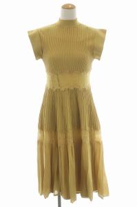 21SS レース切替ニットワンピースロング 36 マスタード