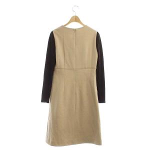 M'S GRACY ワンピース ひざ丈 長袖 切替 ニット ステッチ ウール 膝丈 36 ベージュ ブラウン