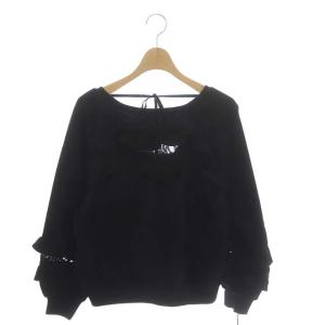 21SS フリルラグラン裏毛トップス カットソー 長袖 レース 36 ブラック