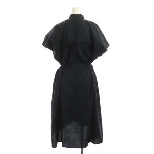 JIL SANDER ギャザーワンピース シャツワンピース バンドカラー ロング 32 黒