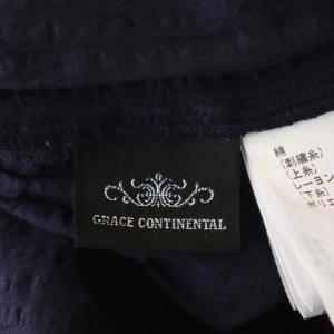 GRACE CONTINENTAL 22SS フリル刺繍トップ シャツ ブラウス ビックカラー 七分袖 フレア 36 ネイビー