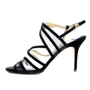 JIMMY CHOO サンダル ストラップ メッシュ スエード 37.5 ブラック