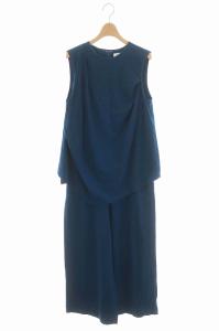 ハイツイスト天竺レイヤードオールインワン コンビネゾン ワイド デザイン ノースリーブ 38 ブルー