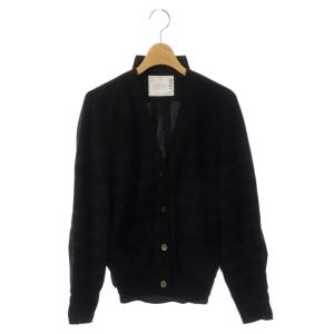 シャツドッキングボーダーカーディガン ニット Vネック 長袖 前開き 2 黒 紺 ブラック ネイビー