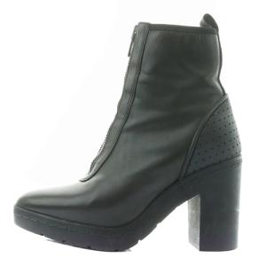 フロントジップショートブーツ チャンキーヒール レザー 36 ブラック