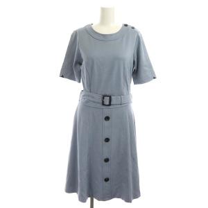 シャツフレアワンピース ロング 五分袖 38 青 ブルー