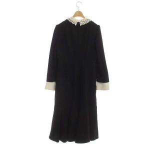CELFORD 21AW 刺繍カラータイトワンピース ミモレ丈 ロング 長袖 36 ブラック オフホワイト