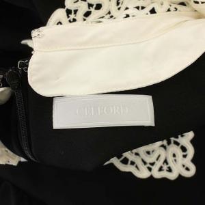 CELFORD 21AW 刺繍カラータイトワンピース ミモレ丈 ロング 長袖 36 ブラック オフホワイト