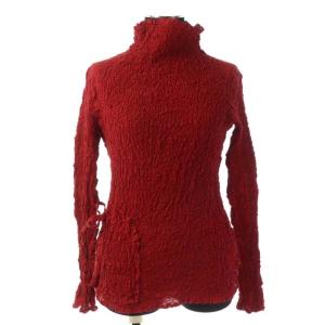 ハイネック長袖カットソーブラウス レッド