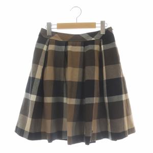 チェック柄フレアスカート ひざ丈 タック 38 ベージュ グレー