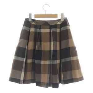 BLUE LABEL CRESTBRIDGE チェック柄フレアスカート ひざ丈 タック 38 ベージュ グレー